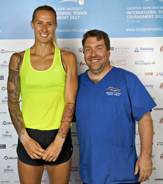 Marcus Croman with Polona Hercog is a Slovenian professional tennis player, at the Liverpool International Tennis Tournament in 2017.